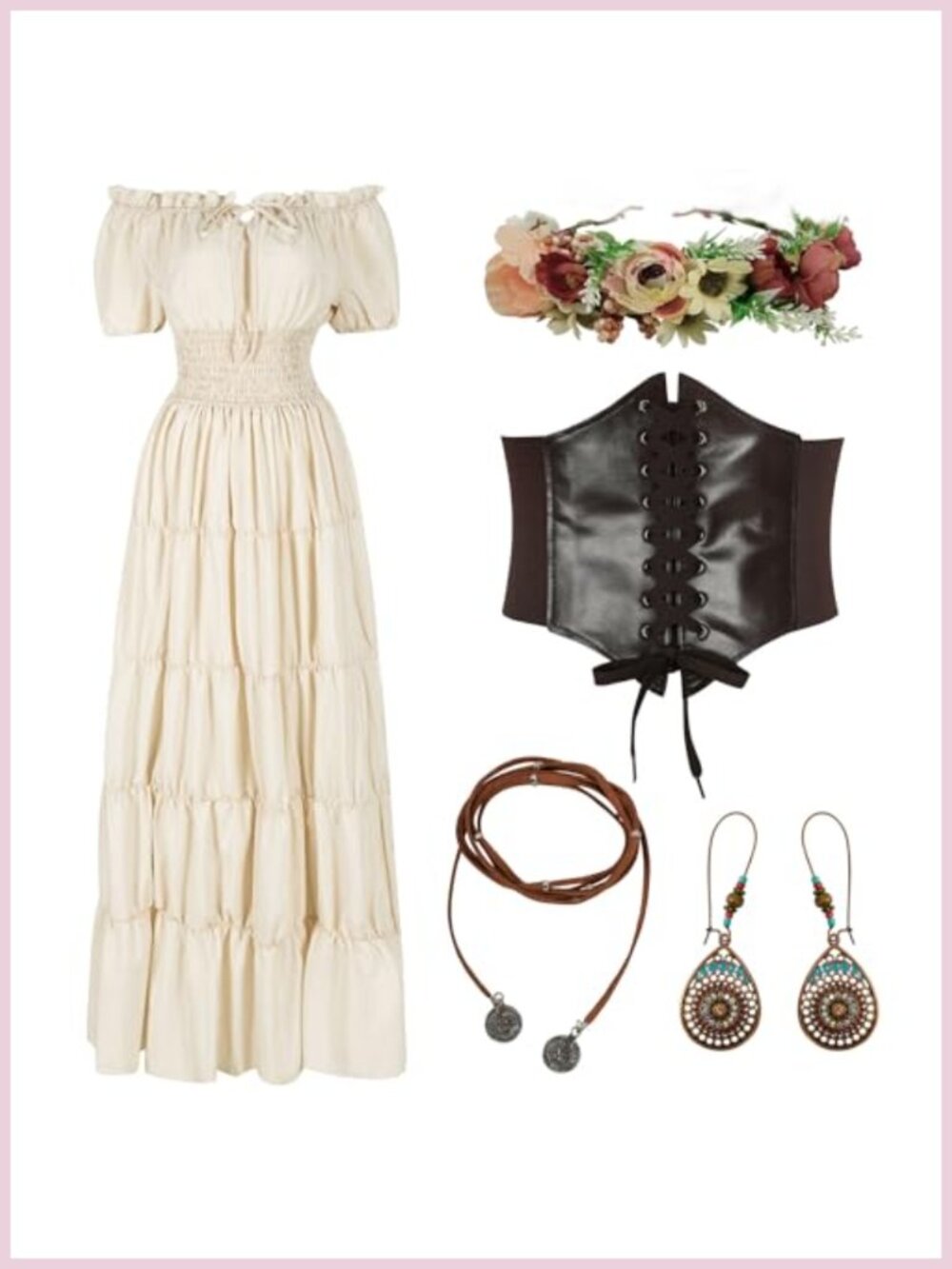 Renaissance Medieval Costume Dress 5Pc Set Corset Fairy Corset